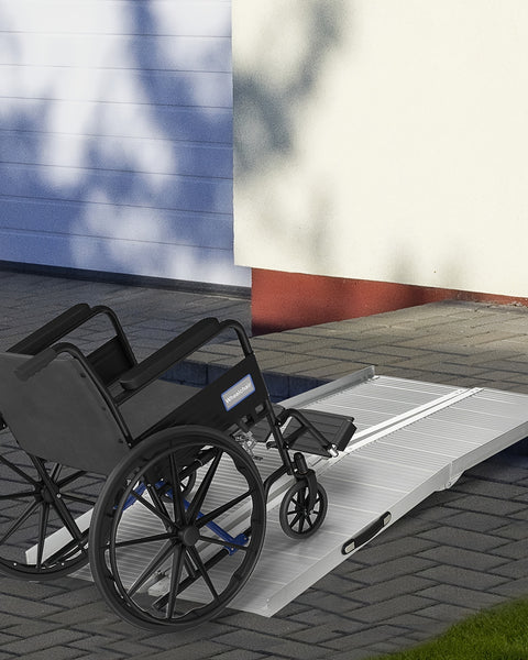 Rampe en fauteuil roulant 6 pieds, rampe de seuil en aluminium pliable avec surface et poignée non glissées, capacité de poids de 600 livres, pour les bordures de portes et jusqu'à 2 étapes