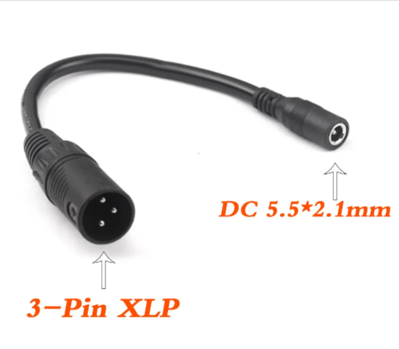 3-Pin Wheelchair Charge Socket to DC 5.5x2.1mm plug adapter wire