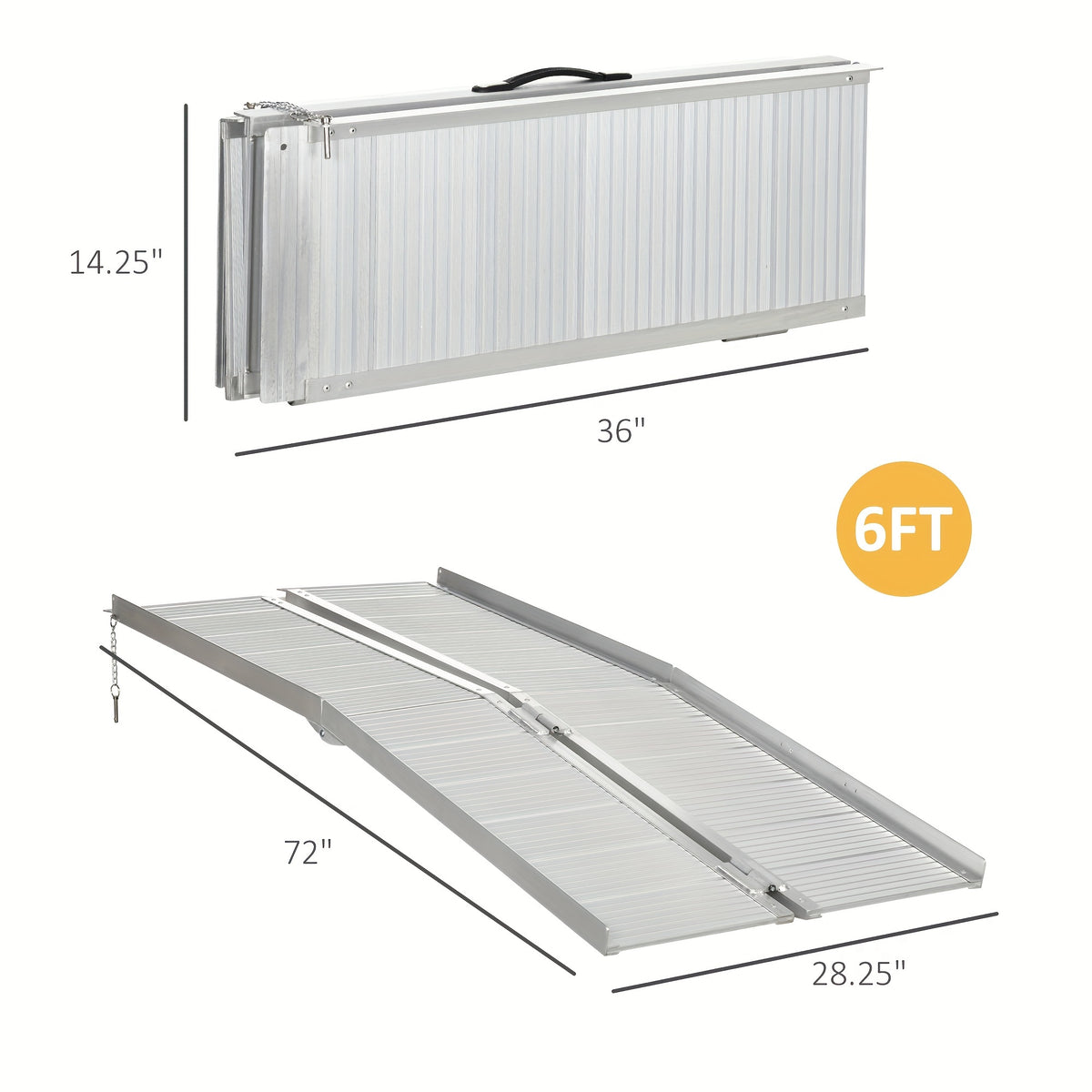 Rampa para sillas de ruedas de 6 pies, rampa de umbral de aluminio plegable con superficie y manija sin deslizamiento, capacidad de peso de 600 libras, para puertas de puertas y hasta 2 pasos