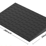 Black rubber mat with dimensions and load capacity information on a white background