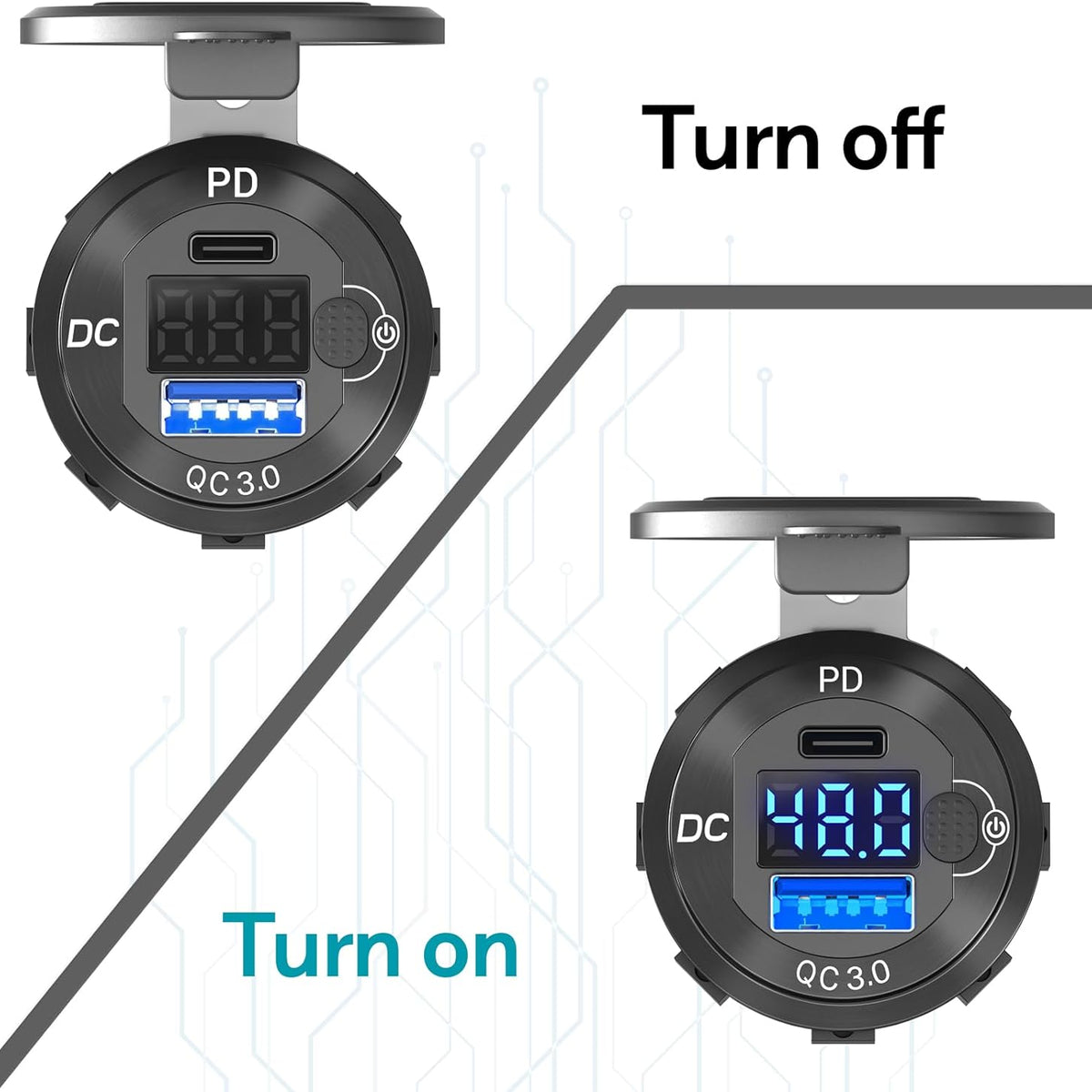 48v / 24v / 12v DC-Direct Wall Outlet (12v-60v) USB-C PD 3.0 QC 3.0 Rapid Charger - Inclusive Inc