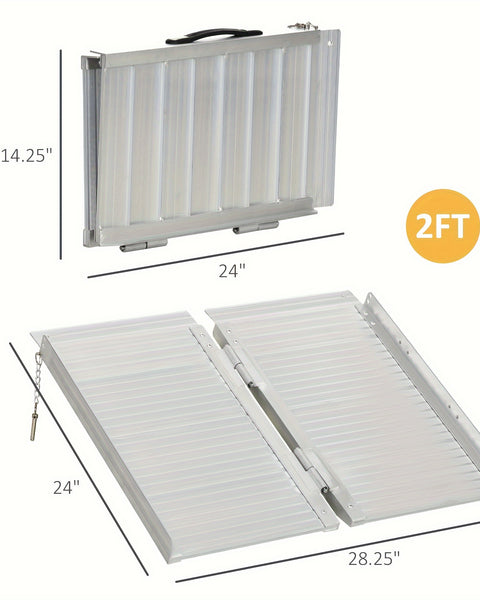 Rampe en fauteuil roulant 2 pieds Rampée de seuil en aluminium pliable avec surface et poignée non glissées, capacité de poids de 700 lb, idéal pour les étapes de 2 "à 4" pouces, soudé de haute qualité sans rivets!