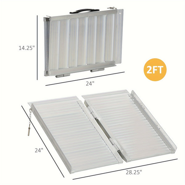 Wheelchair Ramp 2FT Foldable Aluminum Threshold Ramp with Non-Slip Surface and Handle, 700lbs Weight Capacity, Ideal for steps 2" to 4" inches, High quality welded no rivets!
