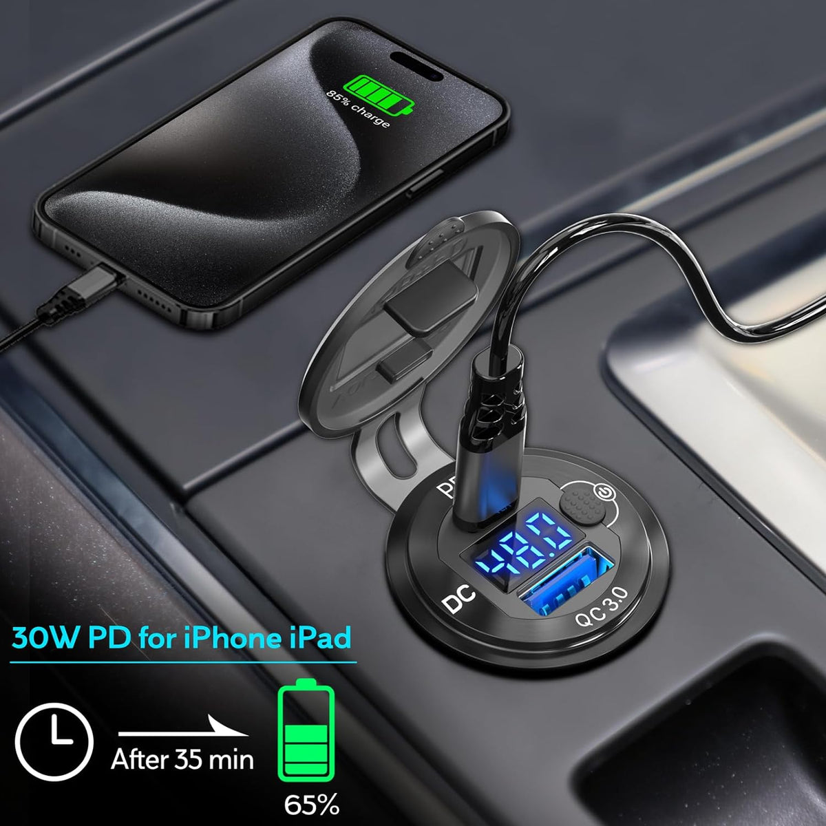 48v / 24v / 12v DC-Direct Wall Outlet (12v-60v) USB-C PD 3.0 QC 3.0 Rapid Charger - Inclusive Inc