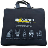 Black comfort carrier tote bag with silkscreen printed instructions