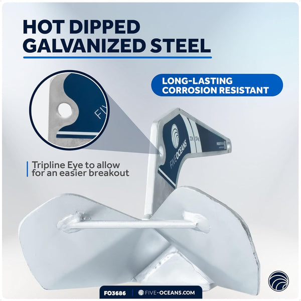 Five Oceans 22lb Delta Style Wing Galvanized Boat Anchor - Inclusive Inc