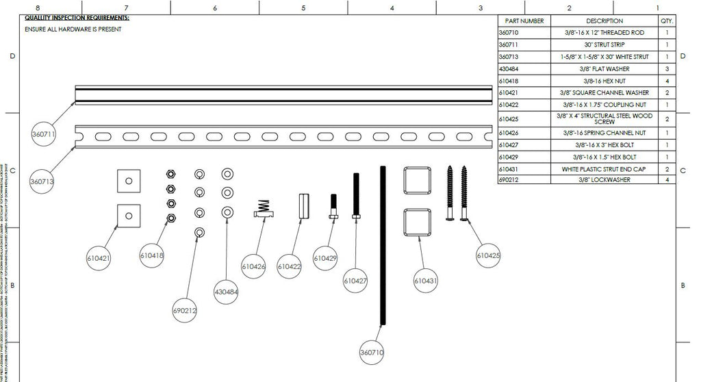 360704 Homecare Hardware Kit Components- 1 for every 2' of track mount track parallel to trusses
