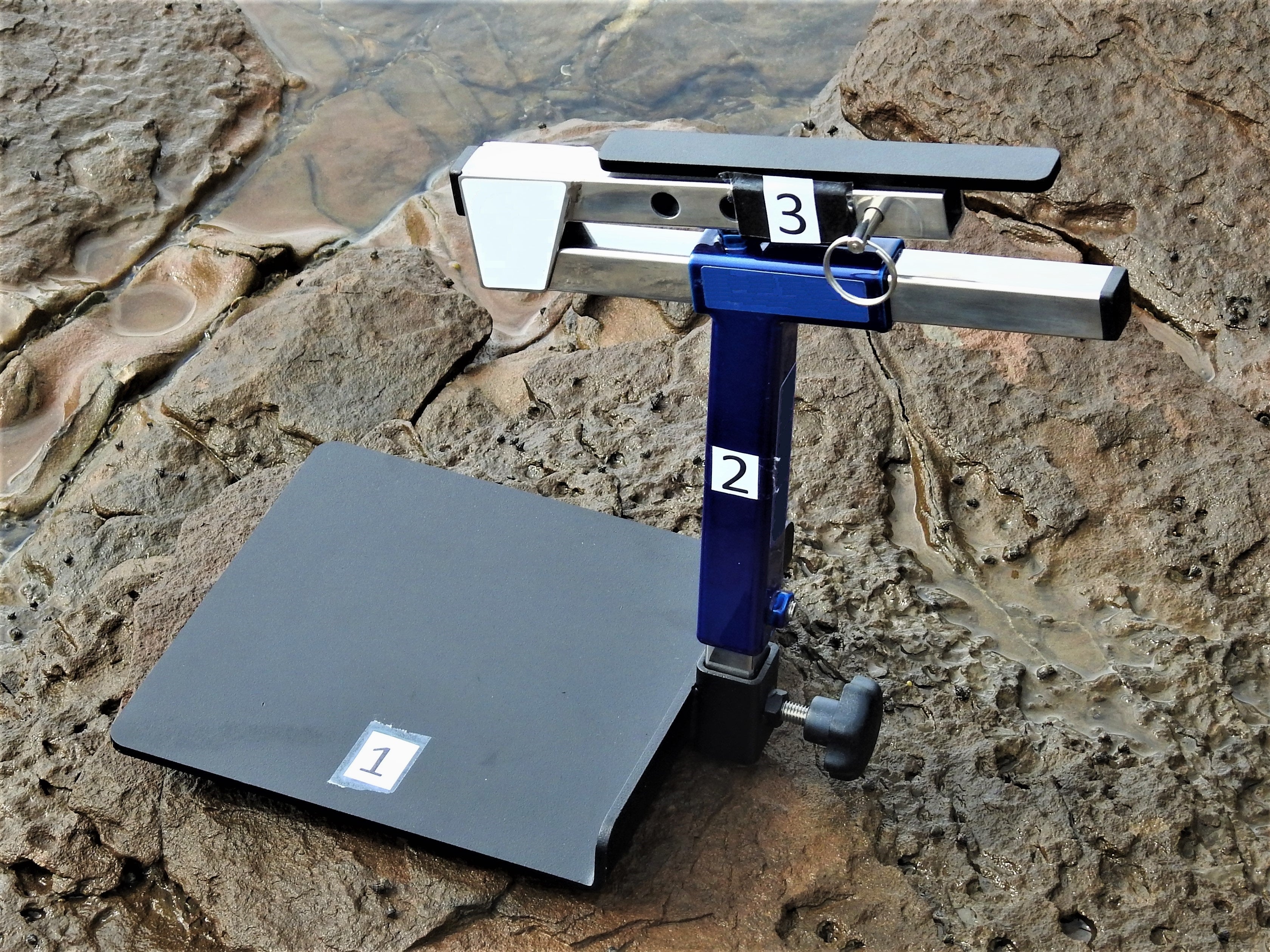 Hands-on Adjustable, Hinged Fish Fighting Rod Holder for Wheelchair Seat -  assembled on rocks