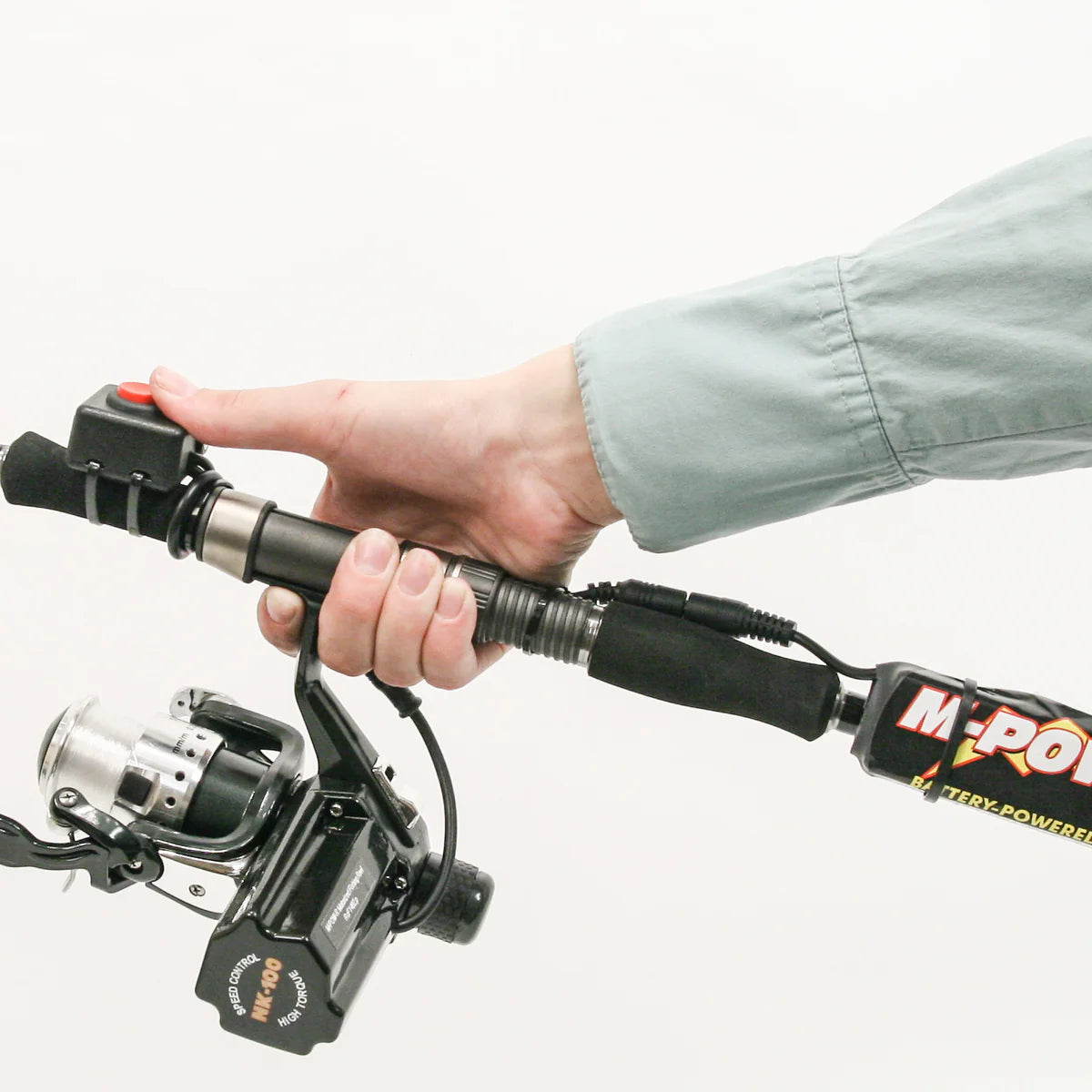 One-Handed Fishing Bundle - Electric Variable-Speed Fishing Reel, Controls, Li-Battery, Graphite Rod, & Tackle - Inclusive Inc