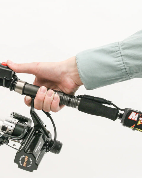 One-Handed Fishing Bundle - Electric Variable-Speed Fishing Reel, Controls, Li-Battery, Graphite Rod, & Tackle - Inclusive Inc