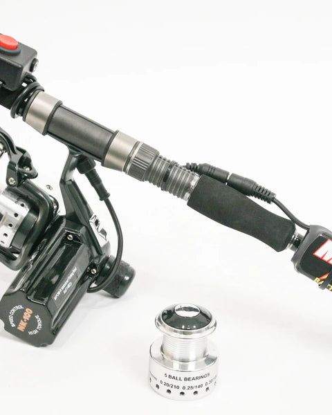 One-Handed Fishing Bundle - Electric Variable-Speed Fishing Reel, Controls, Li-Battery, Graphite Rod, & Tackle - Inclusive Inc