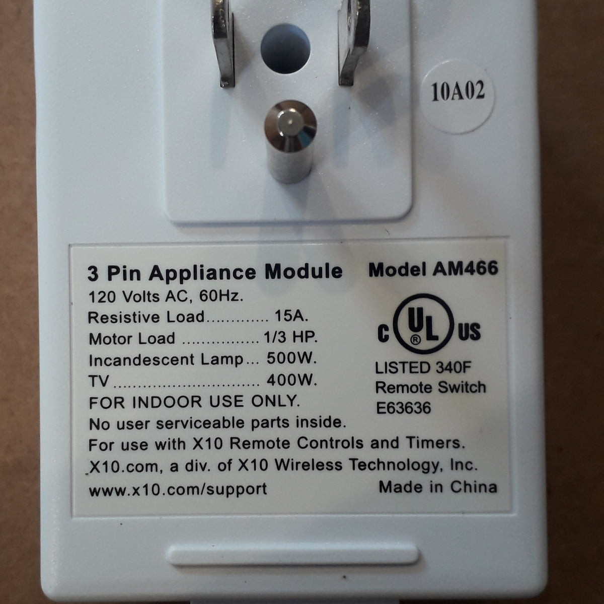 X10 AM466 3 Pin Grounded Appliance Module