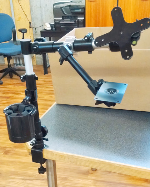 Robo Arm Mount For painting with a mouth stick plus swiveling cup holder and 3rd Arm Accessory mount to hold paints